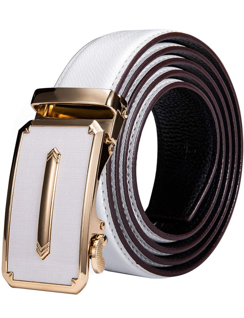 Dubulle White Mens Ratchet Belt Fashion Leather Designer Autoamtic Buckle Adjustable Sliding Strap for Dress Wedding Gift - Image 1